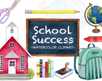 Back to School Watercolor Clip Art - School Clipart - Watercolor Clipart - Digital Clipart