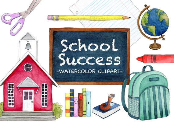 Back to School Watercolor Clip Art School Clipart - Etsy