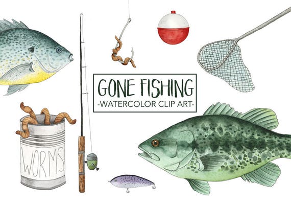 Fish Watercolor Clip Art - Fish Watercolor Clipart - Fishing Clip Art - Hand Painted Clip Art - Father's Day Clipart - Clip Art Set