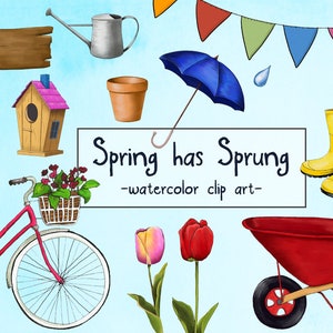 Spring Clipart - Springtime Clip Art - Imágenes prediseñadas de acuarela - Imágenes prediseñadas de temporada
