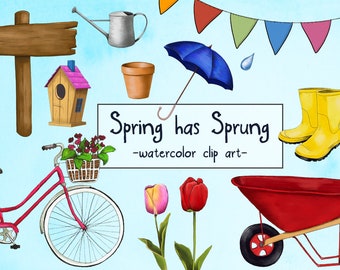 Spring Clipart - Springtime Clip Art - Watercolor Clipart - Season Clipart