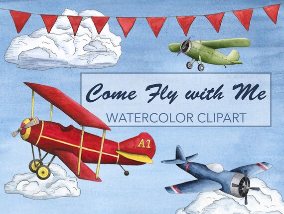 Download Airplane Watercolor Clipart Airplane Watercolor Clip Art Etsy