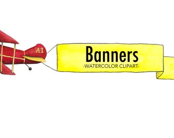 Banner Add-On for Planes Clip Art - Banner Watercolor Clip Art