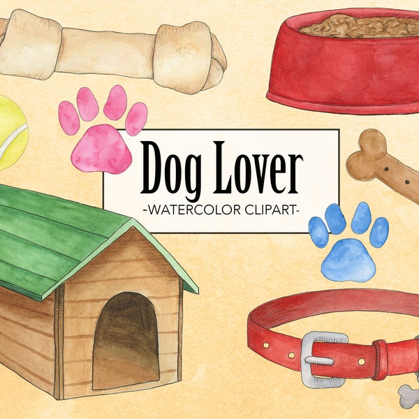 Watercolor Dog Lover Clip Art - Dog Accessory Watercolor Clipart - Watercolor Dog Lover Clipart - Watercolor Dog Clip Art - Dog Clipart