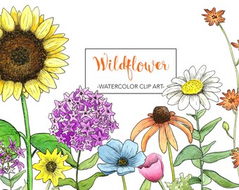 Floral Clipart - Floral Clip Art - Watercolor Clipart - Wildflower Clipart - Floral Wreath Clipart - Clipart Greenery - Commercial Use