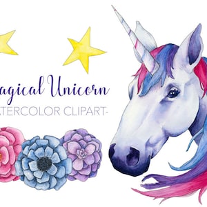 Unicorn Clipart - Unicorn Clip Art - Watercolor Unicorn Clipart - Unicorn Graphics - Pink Unicorn Clipart - Unicorn Clipart Set - Commercial