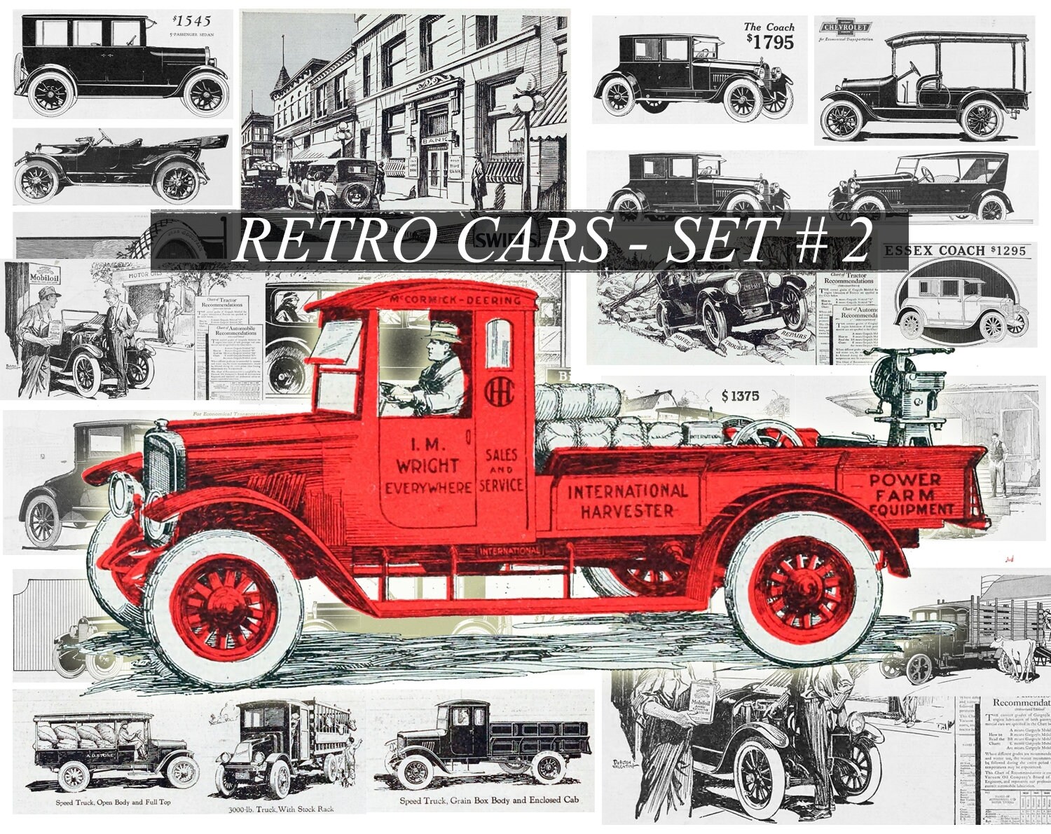 RETRO CARS Set 2 digital collage sheet with 24 old car Etsy