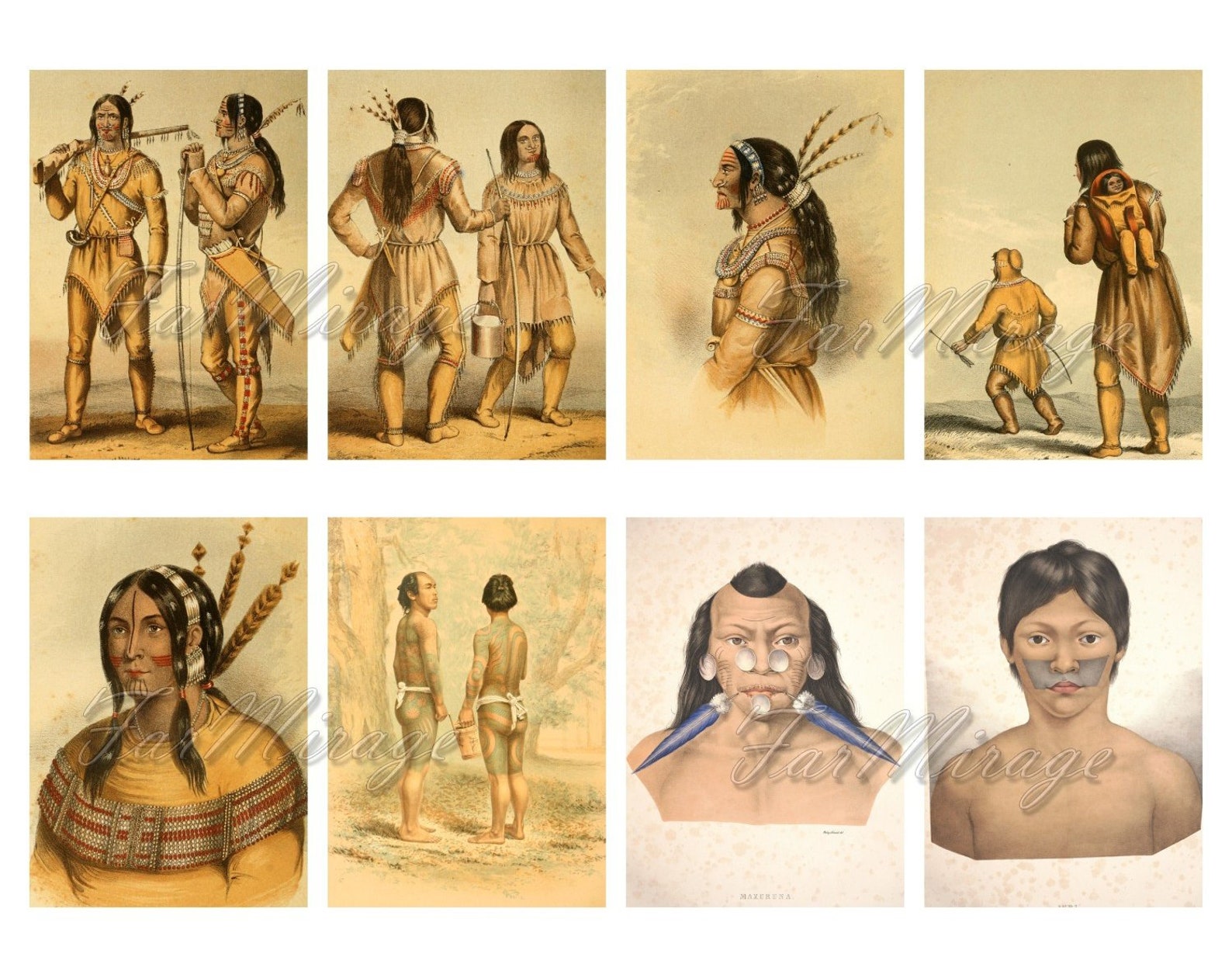 NATIVE AMERICANS digital collage sheet 40 atc cards Etsy