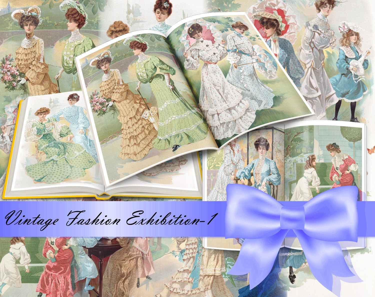 Vintage FASHION EXHIBITION-1 printable ephemera women dresses hat dig…
