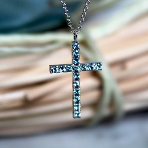 medium aquamarine cross necklace, aquamarine cross pendant, cross necklace, christian gift, baptism gift, 14k cross pendant, aquamarine