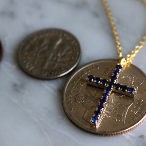 Med II blue sapphire cross necklace, blue sapphire cross necklace, sapphire cross necklace, sapphire necklace, baptism gift, christian gift