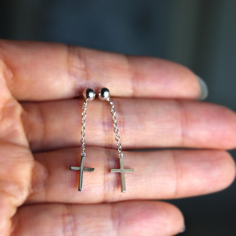 Cross Dangle Earring Ball Cross Stud Cross Earring 14k Etsy