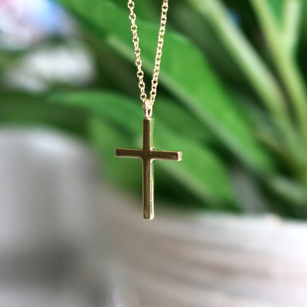 Small Gold Cross Necklace, Cross Necklace, Small Cross Pendant, White