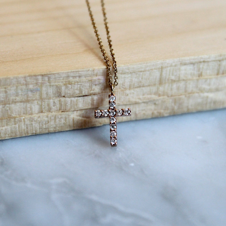 Tiny Diamond Cross Necklace Petite Diamond Cross Necklace Etsy
