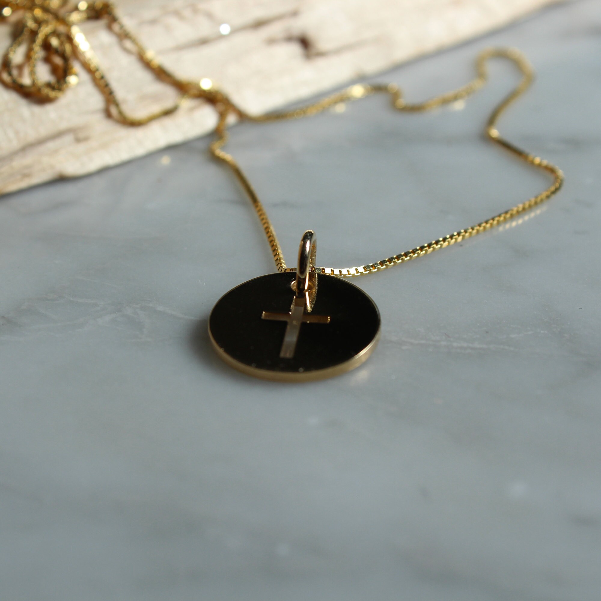 Disc Cross Necklace, Cross Necklace, Gold Cross Disc Necklace, Gold