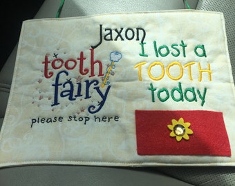 Personalized Tooth Fairy Door Hanger with pocket for tooth & money