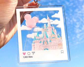 Castle View IG Frame See Through Acrylic Keychain/ Mickey Balloon Disney accessory/ decor wall hanging/ Lanyard backpack Mickey Purse Charm