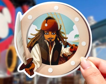 Pirate Jack Sparrow Porthole Cruise Magnet, Disney Stateroom Decor, Pirates of the Caribbean, Fish Extender Gifts Door, Pixie dust