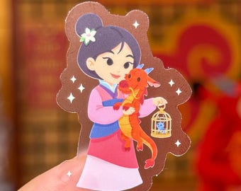 Mulan with Mushu and Crikee Plushie Transparent Sticker /Disney Laptop cell phone case planner Decal