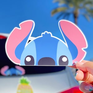 Stitch Peeker Transparent Car Decal/ Lilo Aloha Hawaiian Peekaboo Window Bumper Vinyl Disney Luggage Helmet Guitar Laptop Jumbo Sticker