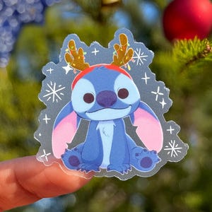 Reindeer Experiment 626 Transparent Sticker/ Lilo and Stitch Xmas Ohana Disney bottle Cell phone Decals/ Holiday Cruise Fish Extender Gift