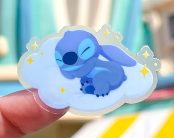 Sleepy Baby Stitch Transparent Laptop Sticker/ Disney Dogs decal/ Lilo and Stitch Ohana journal planner water bottle cell phone sticker