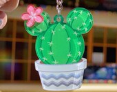 Prickly Mickey Acrylic Charm Keychain Disney floral cactus accessory Succulent Lanyard backpack Purse Charm Gift for her