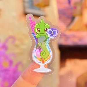Pascal Iced Tea Transparent Disney Laptop Stickers/ Tangled Rapunzel Tropical floral drink planner decal water bottle cellphone