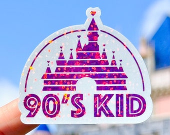 Pink 90s Kid Glitter Holographic Sticker/ Nostalgic Classic Disney Castle Laptop Stickers/Mickey Vinyl Decals Bujo Journal