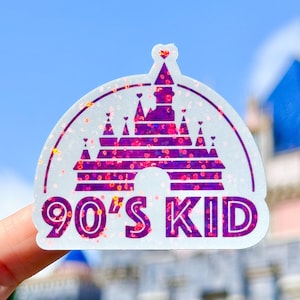 Pink 90s Kid Glitter Holographic Sticker/ Nostalgic Classic Disney Castle Laptop Stickers/Mickey Vinyl Decals Bujo Journal