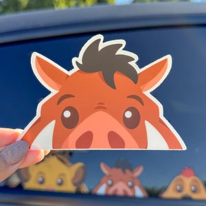 Pumbaa Peeker Transparent Car Decal/ Lion King Hakuna Matata Peekaboo Window Bumper Vinyl Disney Luggage Helmet Guitar Laptop Jumbo Sticker