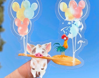 Naklejka na laptopa Pua Hei Hei Mickey Balloon Transparent/ naklejka na butelkę wody do kalendarza Moana Disney