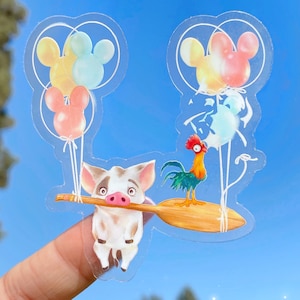 Pua Hei Hei Mickey Balloon Transparent Laptop Sticker/ Moana Disney decal/ journal planner water bottle sticker