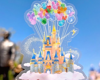 Disney World Castle Mickey ballons Transparent ordinateur portable autocollant/Magic Kingdom Fantasyland Disney décalque/planificateur bouteille d'eau