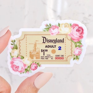 Disneyland Admission Ticket Sticker/ Retro Floral Disney Laptop Stickers/ Disney floral Vinyl Decals/ original summer flowers ears