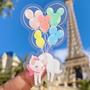 Marie Mickey Balloon Transparent Laptop Sticker/ Aristocats Disney decal/ journal planner water bottle sticker