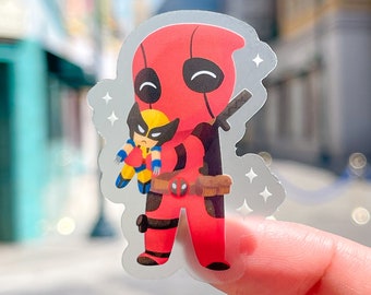 Deadpool mit klassischem Wolverine-Plüschtier, transparenter Disney-Laptop-Aufkleber/Avengers Marvel-Planer, Briefpapier-Aufkleber, Wasserflasche, Handy