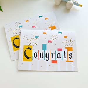 Herzlichen Glückwunsch Feuerwerk Blanko Karte mit Umschlag / 3 Pack Goldfolie Gruß Einladung / Magisches Baby Abschluss Hochzeit Feier Neues Zuhause