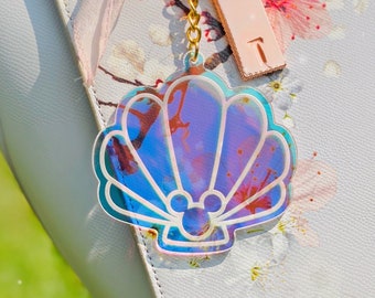 Mermaid Shell Pearl Iridescent Transparent Acrylic Charm/ Disney Ariel lanyard backpack Purse Car / Gift for her/ home decor/ Disney gift