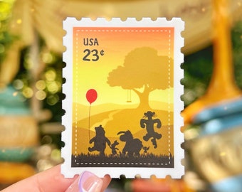 Pooh & Friends Postage Stamp Sticker/ Hundred Acre Woods Vintage Retro Disney Couple Water bottle Hydro Cellphone Decals