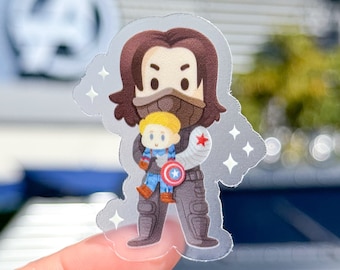 Bucky with Captain Plushie Transparent Disney Laptop Sticker/ Avengers Marvel Winter Soldier Steve Rogers planner stationery decal bottle