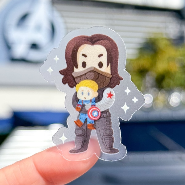 Bucky with Captain Plushie Transparent Disney Laptop Sticker/ Avengers Marvel Winter Soldier Steve Rogers planner stationery decal bottle