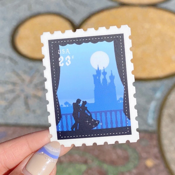 Cinderella Prince Charming Postage Stamp Sticker/ Vintage Retro Disney Couple Princess Water bottle Cellphone Decals