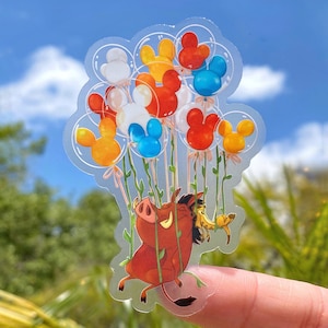 Timon & Pumbaa Mickey Balloon Transparent Laptop Sticker/ Lion King Disney decal/ cell phone case water bottle sticker