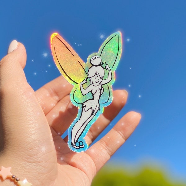 Tinkerbell Holographic Sticker/ Peter Pan Neverland Disney Laptop Stickers/Mickey Vinyl Decals/ Bujo Journal Planner Water bottle sticker