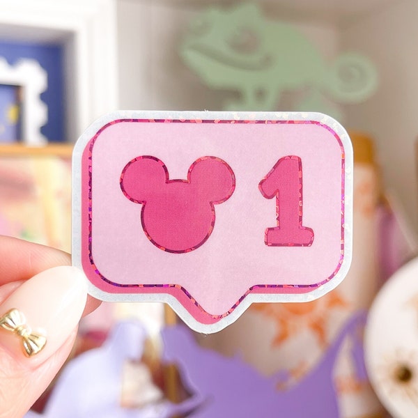 Mickey Like Button Sticker / Roze Esthetische Self Love Disney Laptop Waterfles Vinyl Stickers / Party gunsten cadeaus voor haar / Glitter sticker