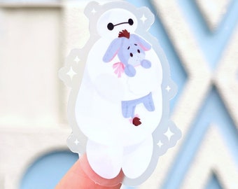 Baymax with Eeyore Plushie Transparent Laptop Sticker/ Big Hero 6 Pooh Disney decal/ journal planner water bottle cell phone sticker