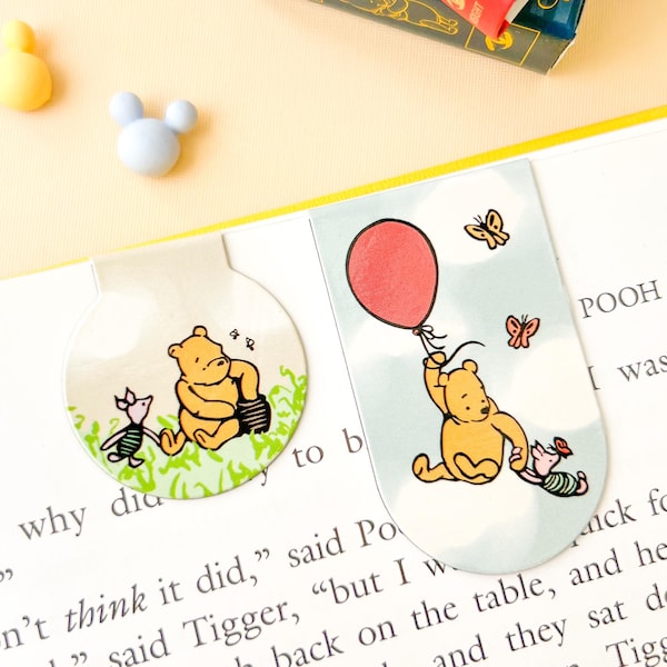 Magnetiska bokmärken Hundred Acre Friends, set om 2 / Nalle Puh, elev, lärare, läsning / Bokälskare, present / Barnens sagostund / Disney bokklubb