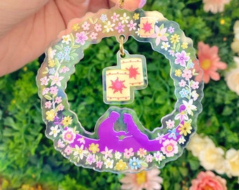 Portachiavi in acrilico con lanterne floreali, ciondolo per borsa ispirato a Rapunzel