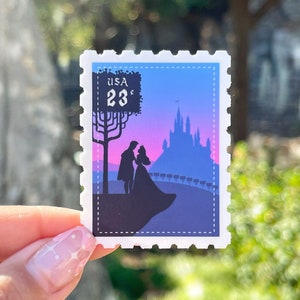 Sleeping Beauty Prince Phillip Postage Stamp Sticker / Sleeping Beauty Vintage Retro Disney Couple Water bottle Calcomanías de teléfono celular